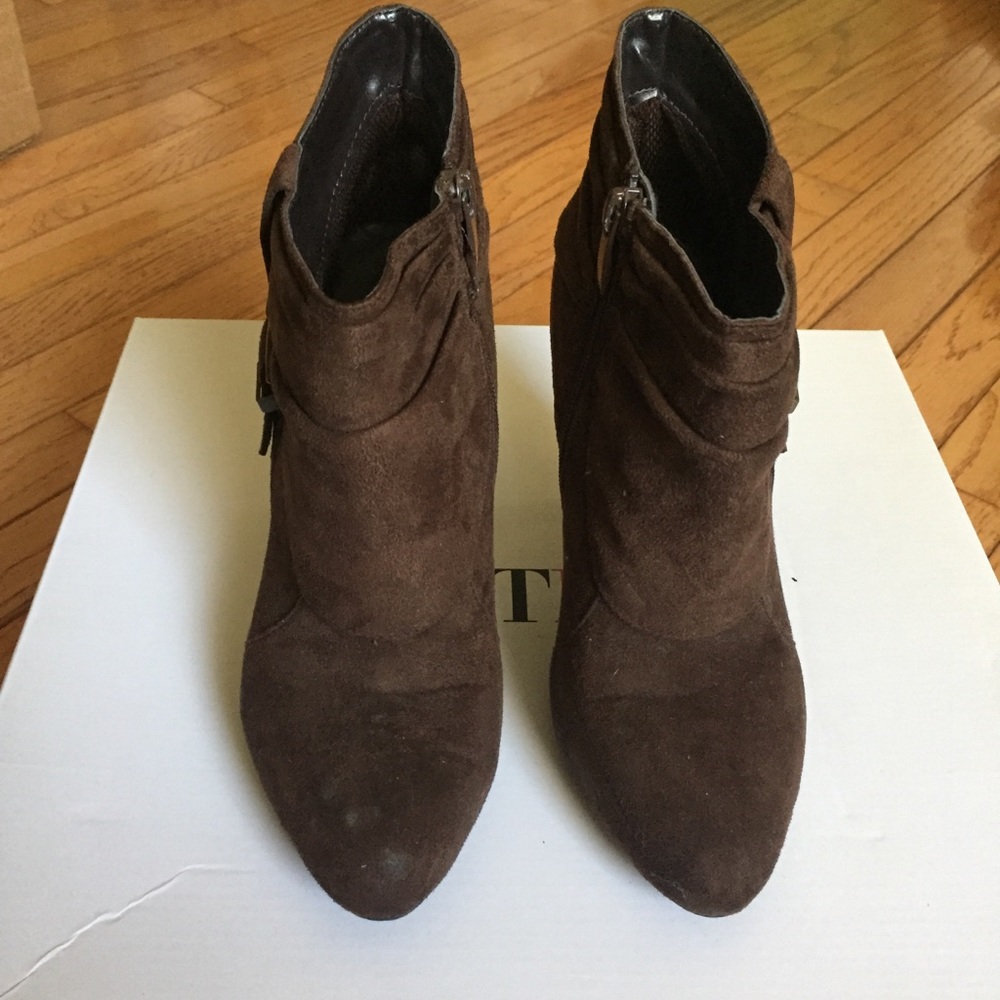 Brown Faux Suede Bootie Heels
